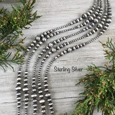 Sterling Silver Southwest Pearls, Graduated BOHO Bead Necklace, Western Oxidize