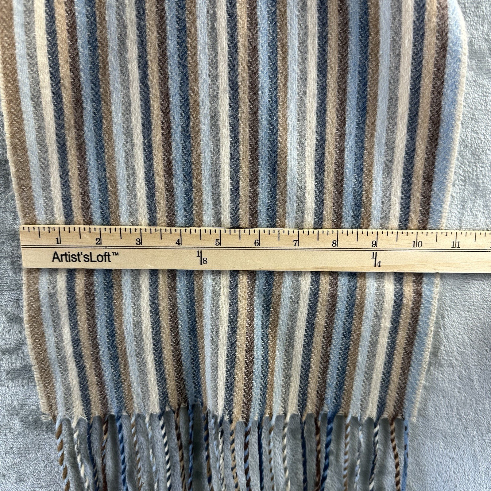 Rectangular Scarf Multicolored Stripes Blue Brown… - image 3