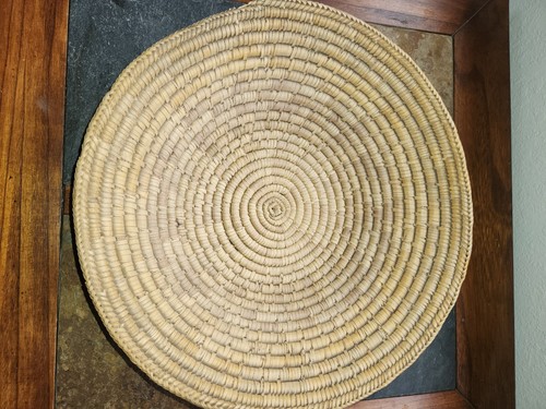 VTG 15" Hand-Woven Fruit Flat Basket Round Wrapped Coil Shallow - Picture 2 of 6