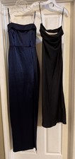 Windsor Strapless A-line 2 Dresses Blue Long Side Slit Black Midi Small S Satin