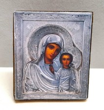 Miniatura legno di antica Icona Russa Madonna con Bambino Gesù mini quadro 1:12