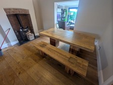  Solid Wood antique Dining Table With Double Matching Benches