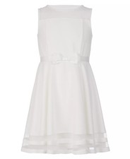 Calvin Klein WHIPPED WHITE Big Girls Illusion Mesh Bow Front Dress, US 10