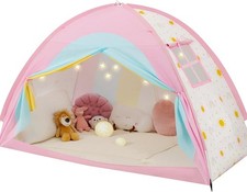 Twin Bed Tent Kids Privacy Bed Canopy W/ Star Lights Rainbow Breathable Floor