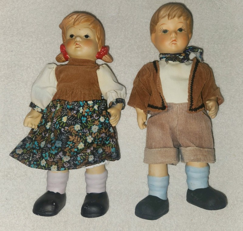 Vintage Hummel Style Hansel and Gretel Porcelain Bisque Dolls Set of 2
