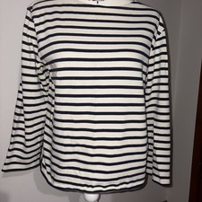 Saint James Women’s Cream/Navy  Blue Sweater Jumper Pullover Top Size XS