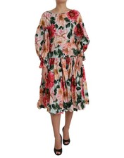Dolce&Gabbana Women Multicolor Dress 100% Cotton Floral Print Pleated Gown IT 46