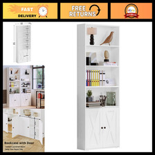 Industrial Floor Standing Bookshelf with Doors - 6 Shelf Storage Bookcase 70" Ta