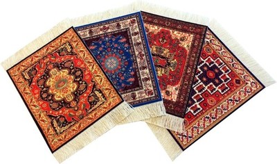 Set of 4 Rug Table Coasters   Oriental Design Fabric Carpet Drink Mats Absorb...