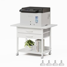 VENNQD Large Printer Stand with Storage Fabric Drawer Under 2 Tiers, White