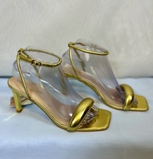 NWT Womens Gold Open Toe Ankle Strap 3   Heeled Sandals / Size 8