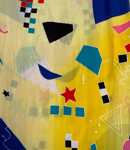 Vintage Abstract Retro 80s 90s Artsy Graphics Yellow Rayon Fabric 44 x 38 - Picture 7 of 7