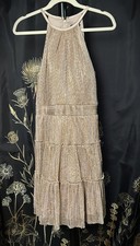 Ended XSCAPE Womens Pink Tiered Sleeveless Halter Short Party Fit + Flare Dress