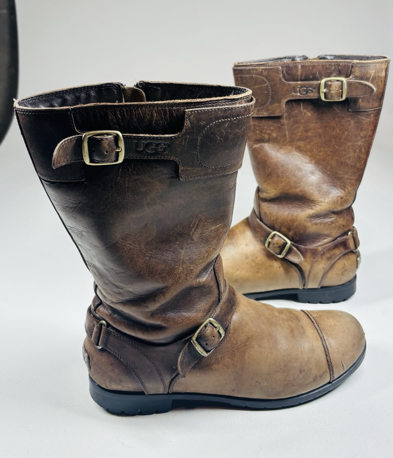 UGG Australia Leather Engineer Moto Boots Womens 9 Sheepskin Lined Distressed image 4