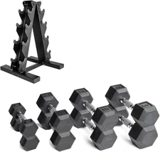 Rubber Coated Dumbbell Weight Set with Rack | 100-210 lb Options