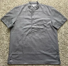 Club Monaco Shirt Mens Medium Gray Short Sleeve Stand Band Collar NEW