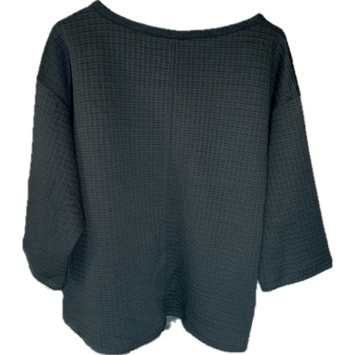 Max Studio Waffle Knit Top Flint Black Pulse Size 1X 3/4 Sleeve Pullover Shirt