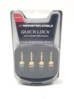 Monster Cable Quick Lock Bananas Gold Tool-Free Speaker Cable Connectors NEW