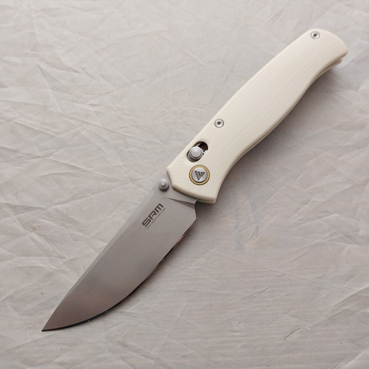 SRM Knives 255L-GK Ambi Lock White G10 Folding 10Cr15CoMoV Pocket