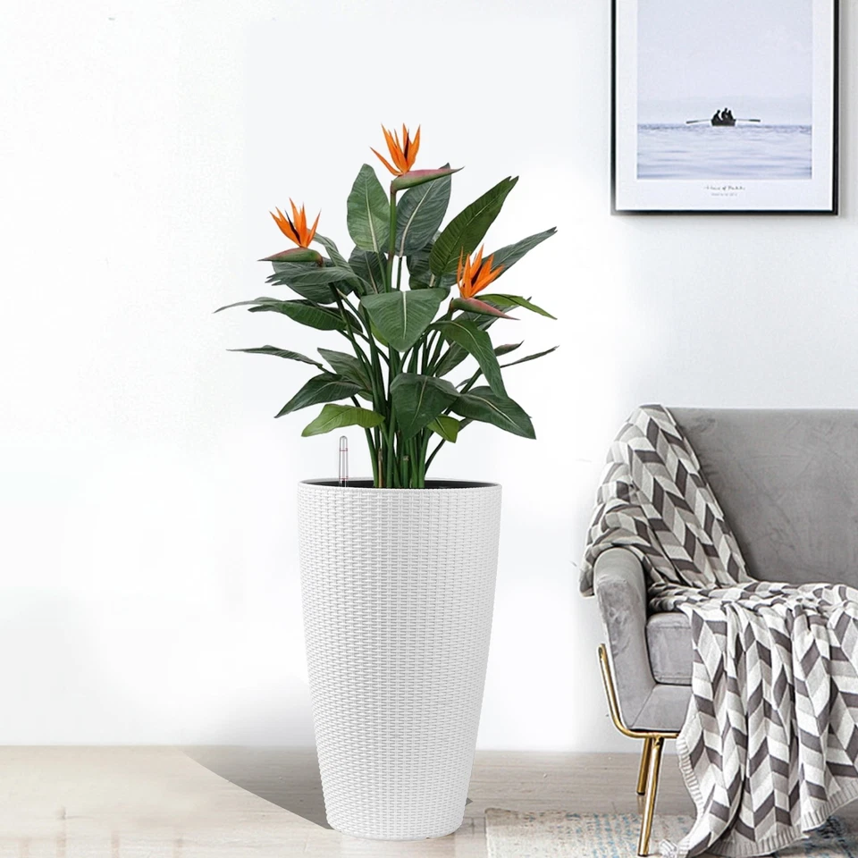 Set of 2 Faux Rattan Tall Planters Outdoor Indoor Large Planters,Patio(22 inch ) - Image 4 of 4