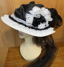 Victorian Reenactment Ladies Wide Brim Touring Hat Tea Party Kentucky Derby Hat