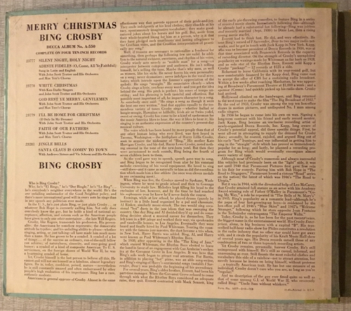 Vintage 1947 Bing Crosby Merry Christmas 78 RPM LP Decca A-550 1 Missing 3 Total - Imagen 2 de 8
