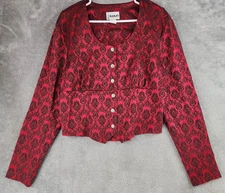 Banjo Jacket Womens XL Red Black Brocade Lace Up Cropped Western 90s Vintage Top