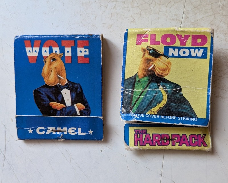 Vintage Matches, Joe Camel Vote Joe, Floyd Then/Now, Match Books, 1992
