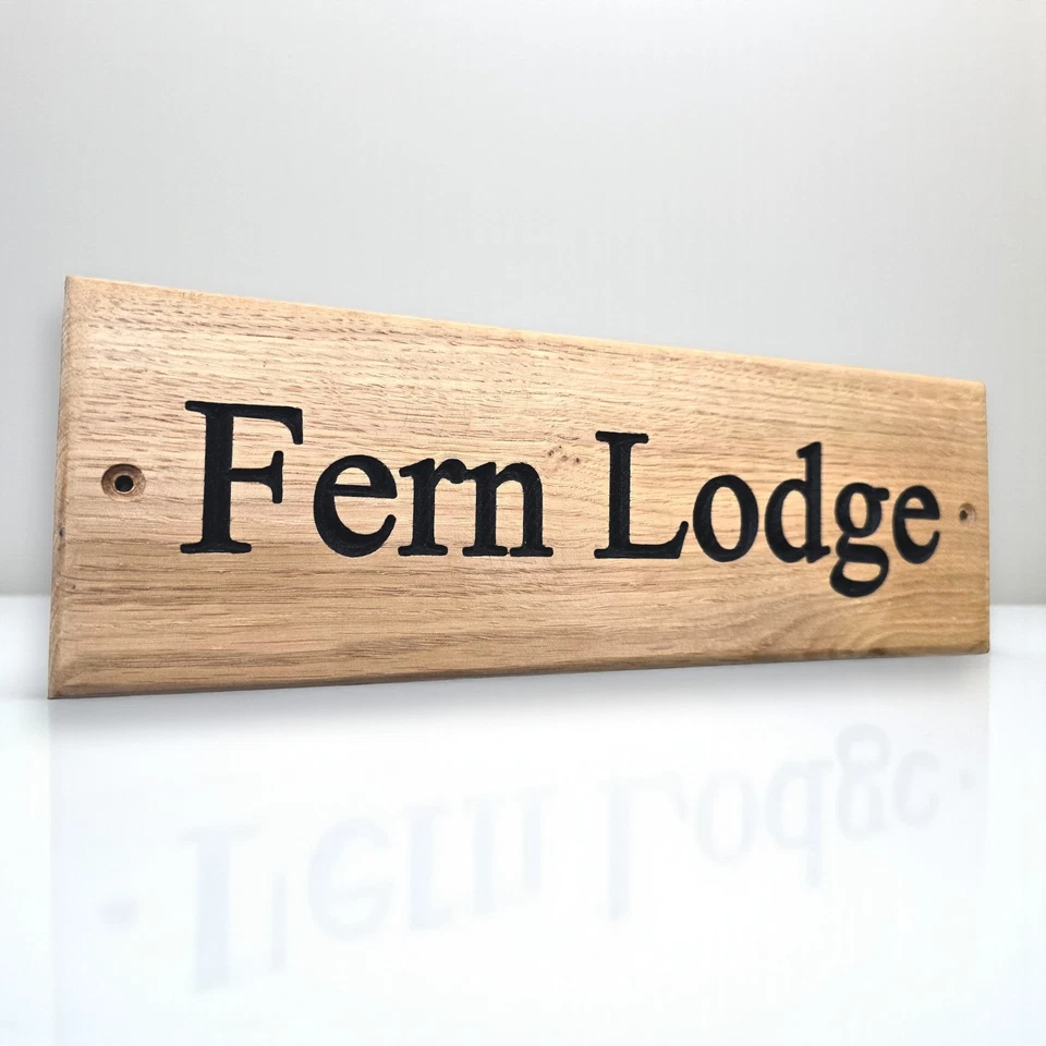 Personalised Wooden House Sign,Carved Name Plaque Engraved Oak,Outdoor 120x500mm - Image 2 of 4