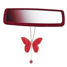 2 PCS Bling Car Rear View Mirror Accessories Set with Crystal Butterfly Red