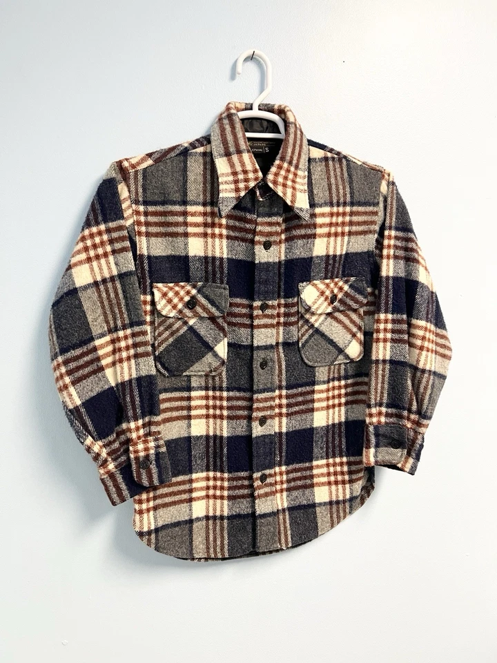 Vintage 70s JCPenney Plaid Flannel Shirt Small Wool Blend Workwear - Image 2 of 4