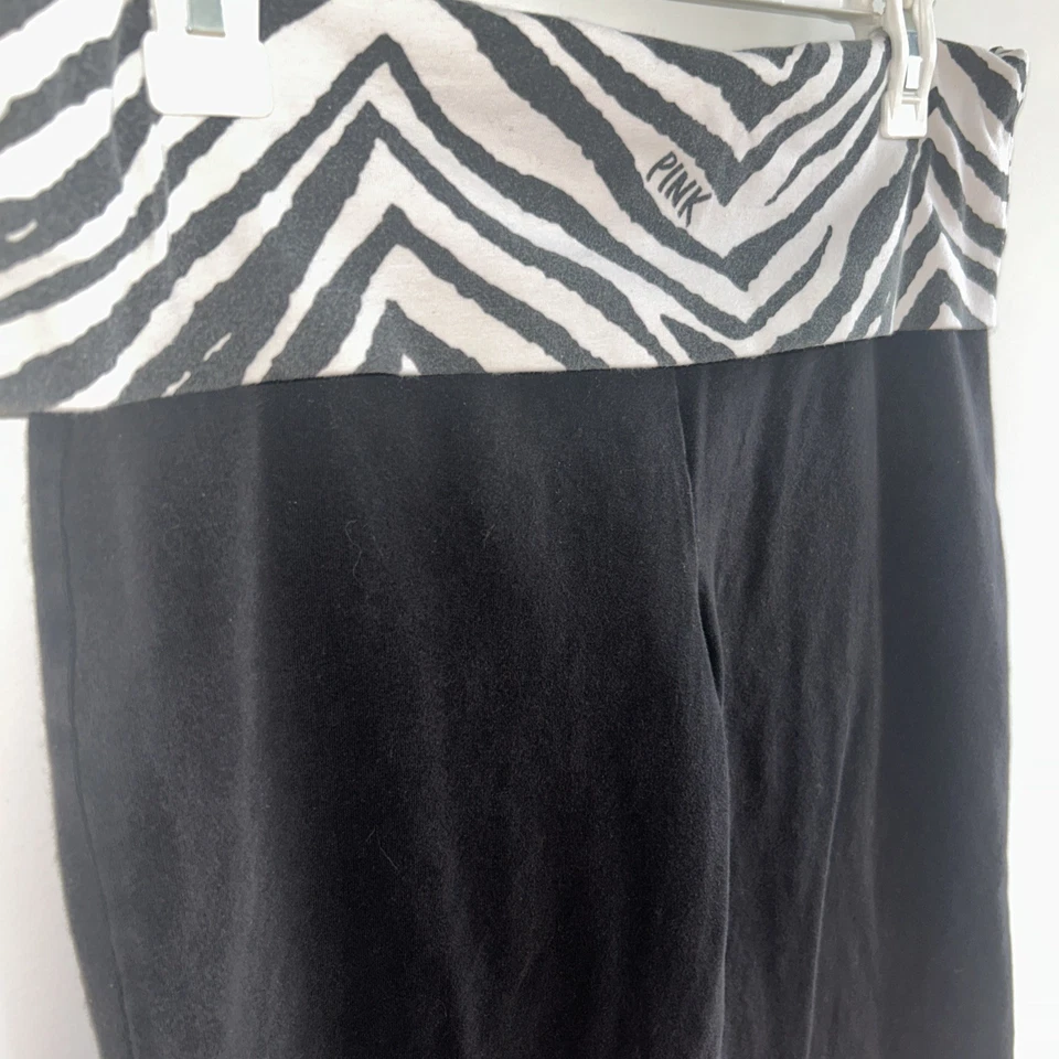 Pink Victorias Secret Y2K Fold over yoga Capri Pants Leggings Zebra L Large VS - Image 3 of 4