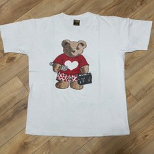 Vintage 90s Single Stitch White Teddy Bear Tee Size L Made In USA