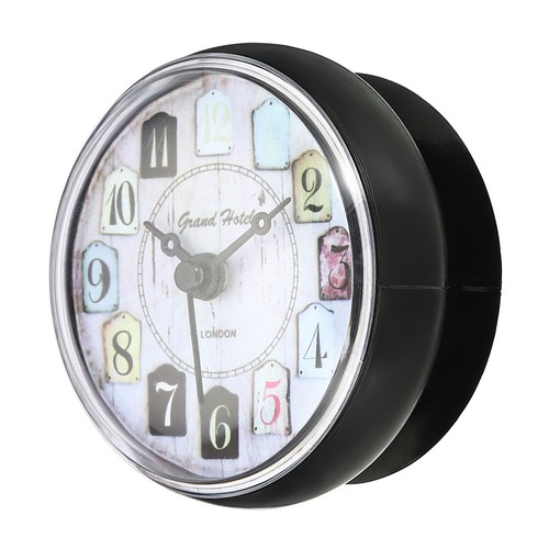 Reloj de Ducha Impermeable Mini Baño Espejo Relojes de Pared con Ventosa Negro