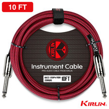 Kirlin  10ft  Woven Red Guitar/Bass Instrument Cable 1/4" Straight Mono - 10 Foot