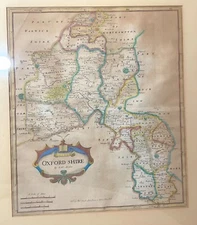 Rare antique 17th century hand colored Oxford Shire Robert Morden map engraving