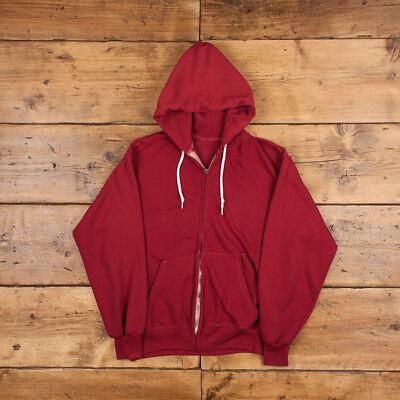 Vintage Blank Zip Up Hoodie M 70s Hooded Red Roundneck Fullzip Jumper | eBay