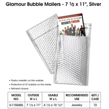 U-LINE S-11504SIL Glamour Bubble Mailers - 7 1⁄2 x 11", Silver (72 Per/Case)