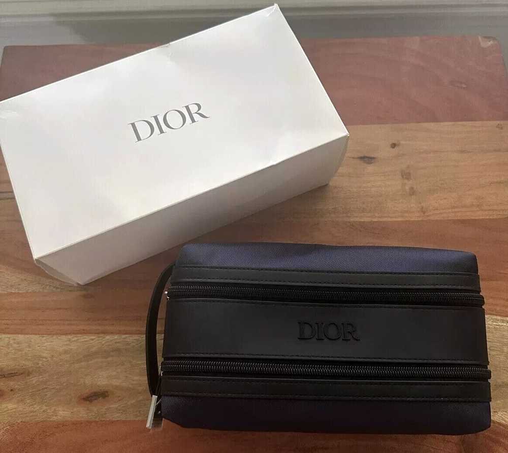 NEW DIOR Men's Double Compartment Toiletry Bag Travel Dopp Kit BLACK NAVY BLUE