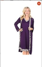 LITTLE ROSE Mikrofaser Nachthemd 1/2 Arm +Morgenmantel Rüschen Gr. XL LILA NEU 