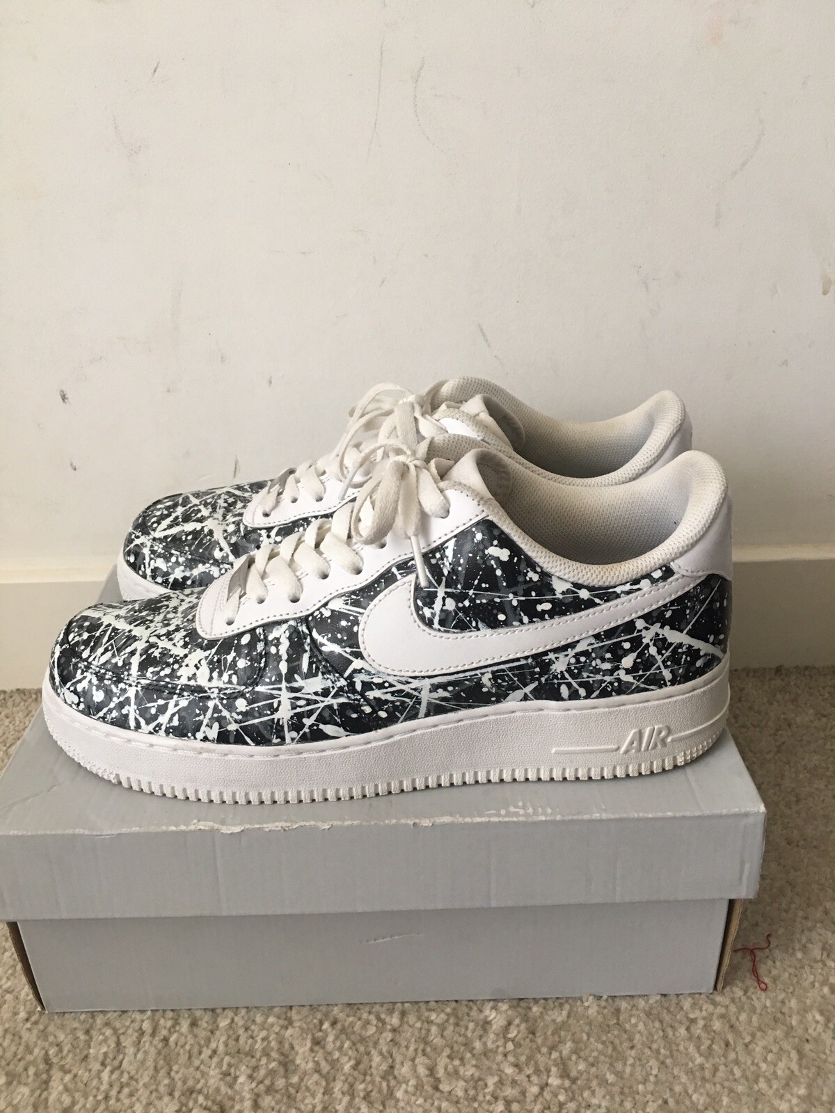 Customised Nike Air Force 1 Low \u0026#039;07 Black And White UK 8.5, US 9.5, EU  43. | eBay