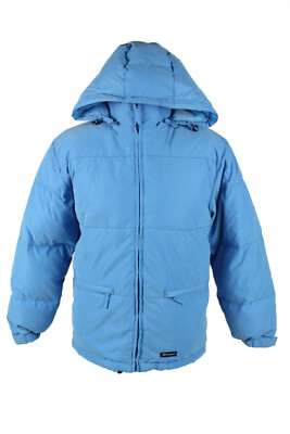 Mens Champion Puffer Coat Jacket Removable Hooded Vintage Blue