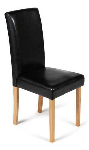 2 Black Dining Chairs Faux Leather Padded Seat Wood Legs Dining Kitchen Torino - Picture 3 of 6