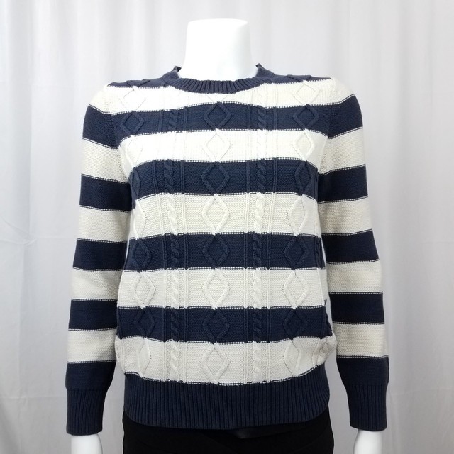 Gap Women's Sweater Size Medium Pullover Crewneck Striped Blue Cream | eBay