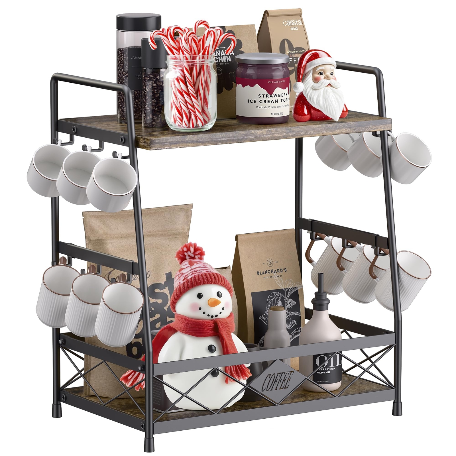 2 Tier Coffee Cup Holder for Countertop, Coffee Mug Organizer with 12 Hook, C...
