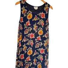 Vintage 90s Vinita Maxi Sun Dress M Blue Cottagecore Garden Floral Sleeveless