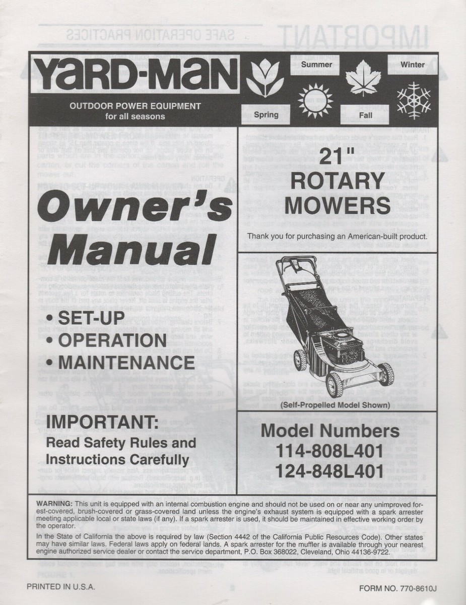 ミュージシャン Instruction manual by West Yard MTD YARD-MAN 21