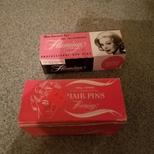 Lot 2 Vintage Boxes Flamingo Professional Hair Bobby Pins Brown Crimped Ski Tip