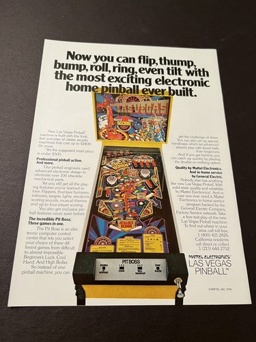 1978 VINTAGE 8X11 PRINT Ad FOR Mattel Electronics LAS VEGAS Home ...