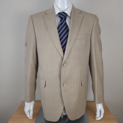 JACK VICTOR Collection 42R Beige Herringbone Wool Silk 2 Button Sport Jacket - Picture 1 of 10